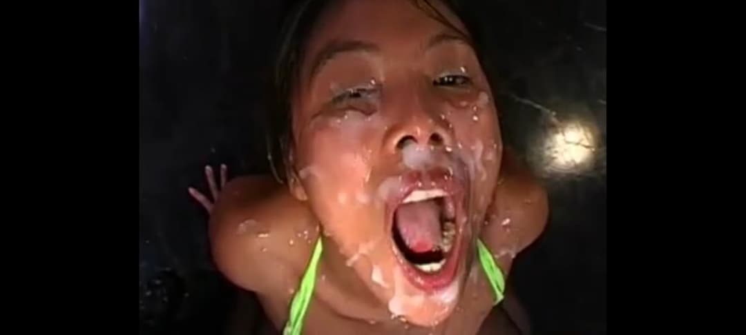 Asian cum slut face covered with gallons of thick jizz
