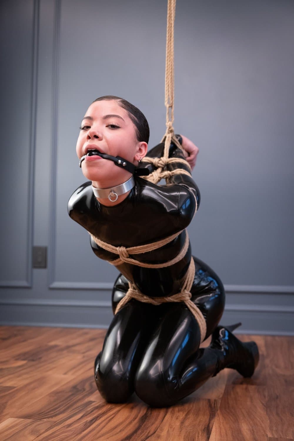 Shweetie  cute ebony latex girl in soft bondage