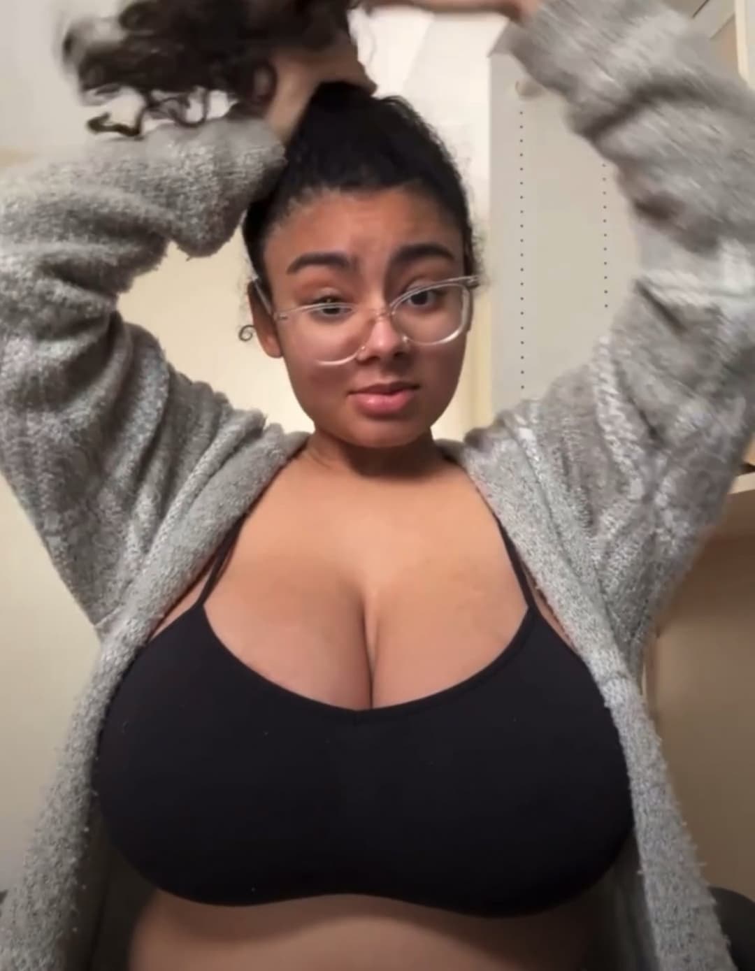 Milk filled teen flashes massive boobs.