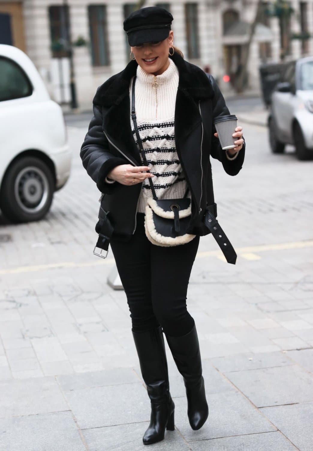 Kelly Brook - Black Knee High Leather Boots