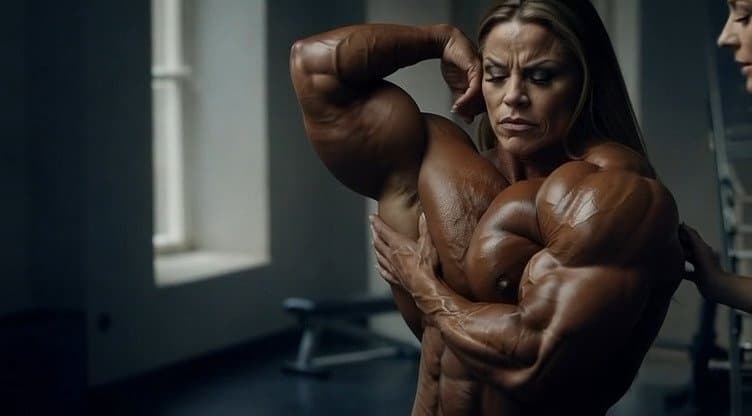 The strong flavour of her naked roided muscles turns every woman into a lesbian
