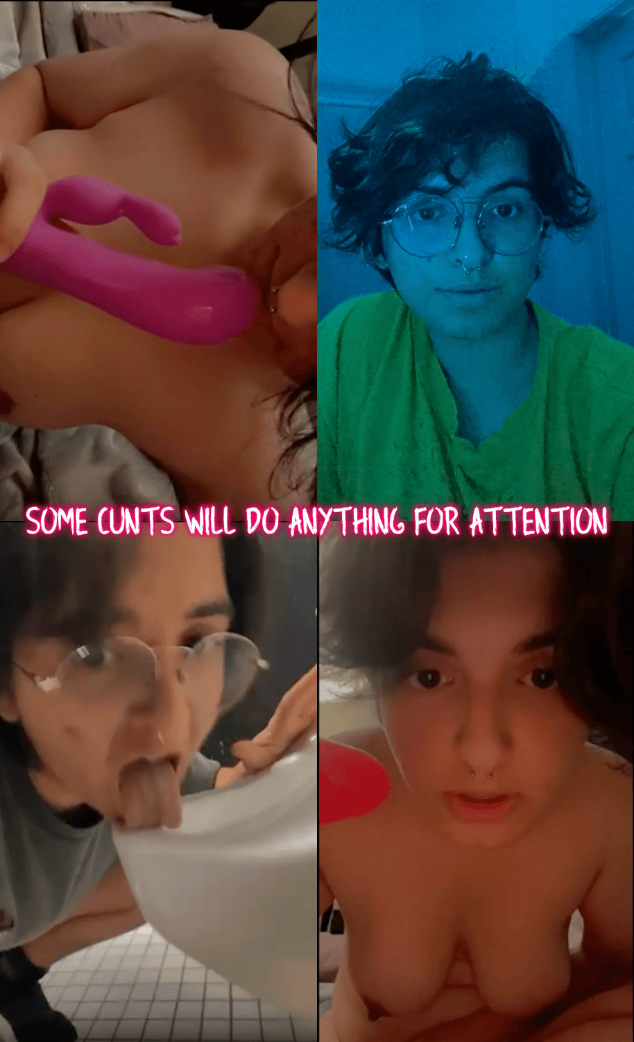 FTM girl LEAKED makes love to urinal and slobbers on her mom’s dildo, harass her on KIK!