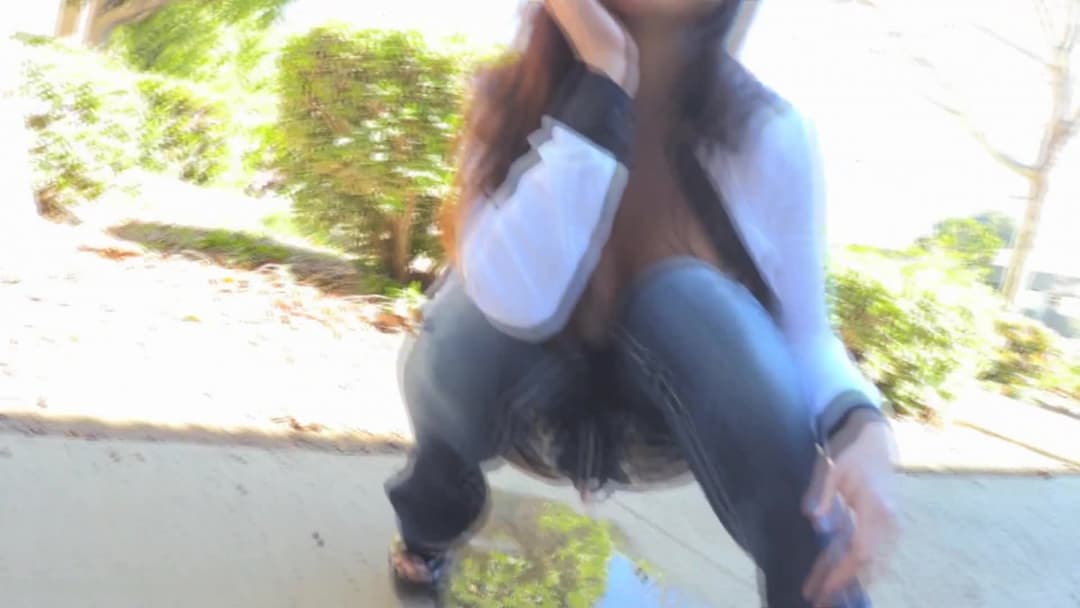 Busty MILF pornstar flashing and pissing in public