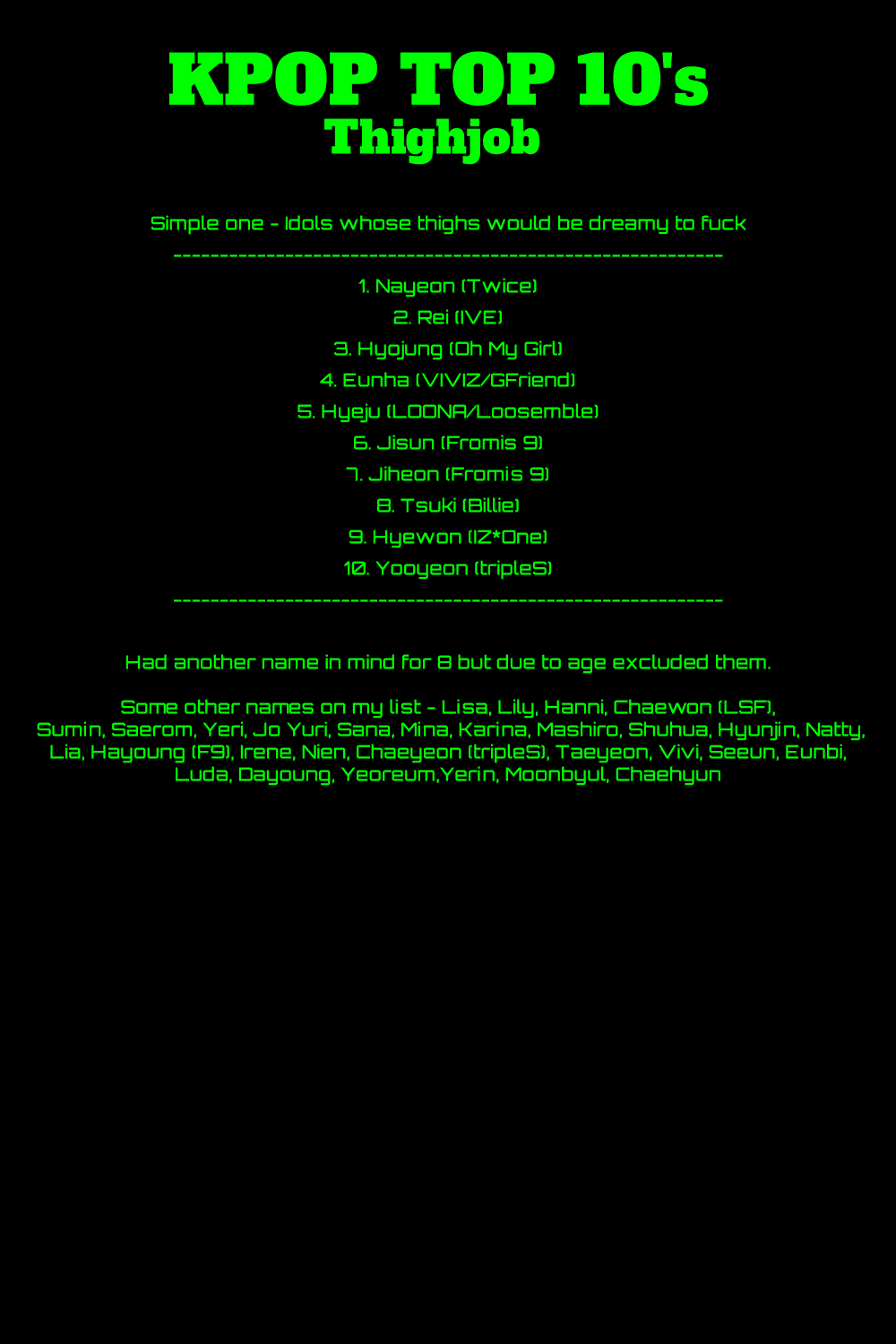 Click to view full size KPOP Top 10 - Thighjob