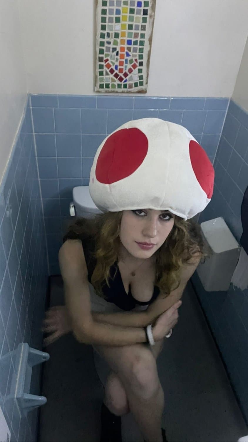 Blonde German slut with black pubes