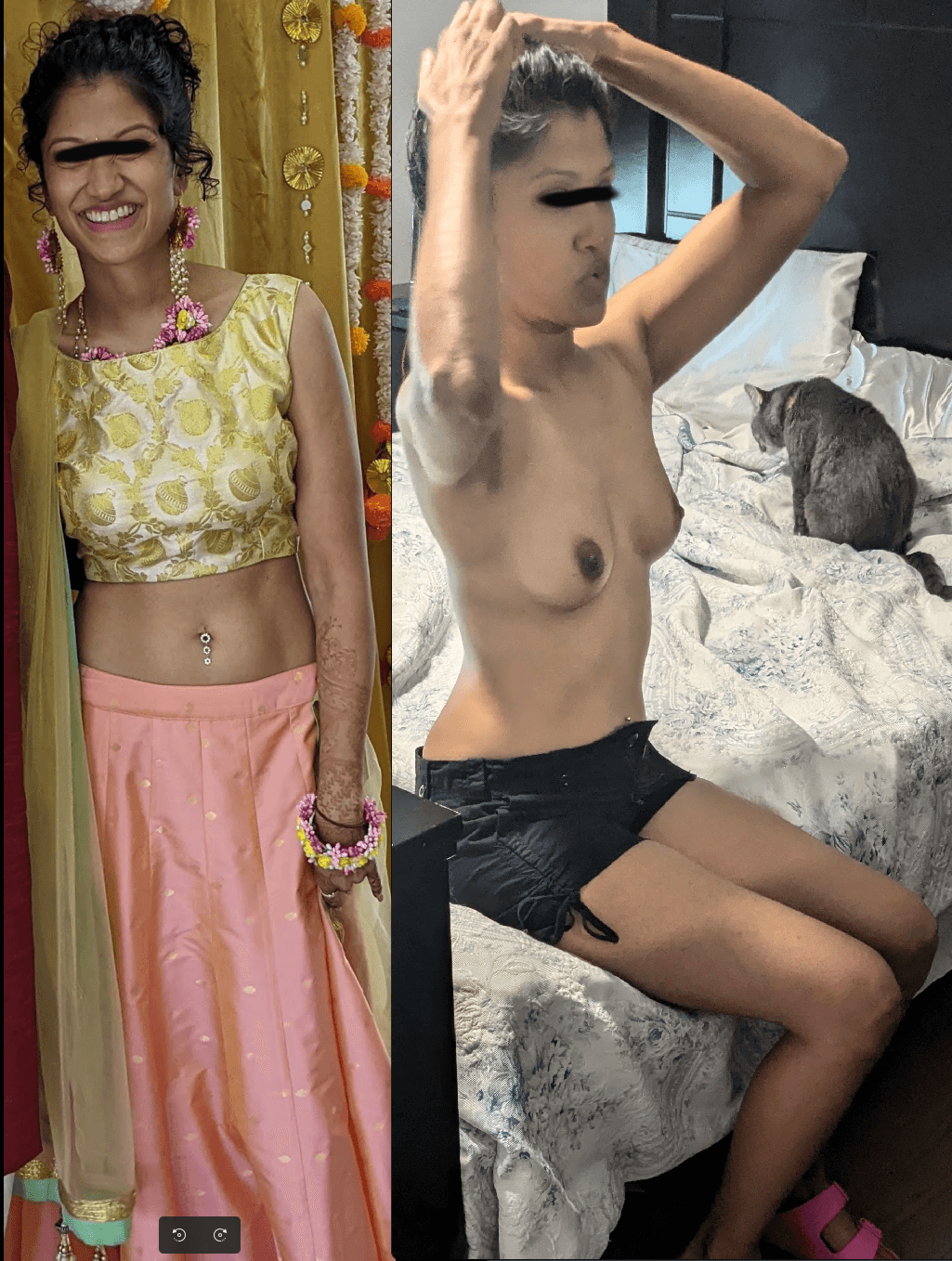 My sexy, slim, fit Desi slut wife. Enjoy her tight body, toned tummy, tiny tits, and perky ass