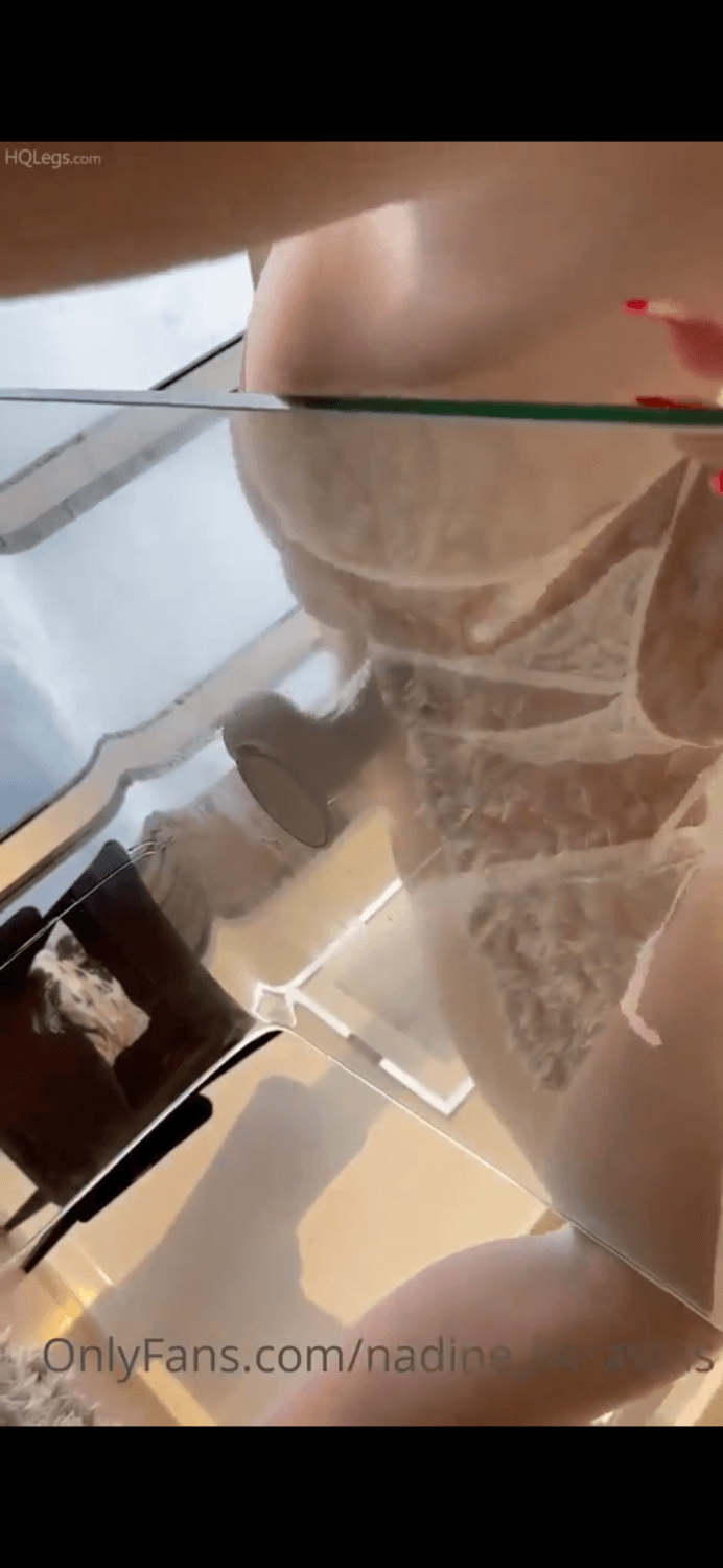 Hot brunette Nadine riding dildo with sexy crotchless lingerie ??