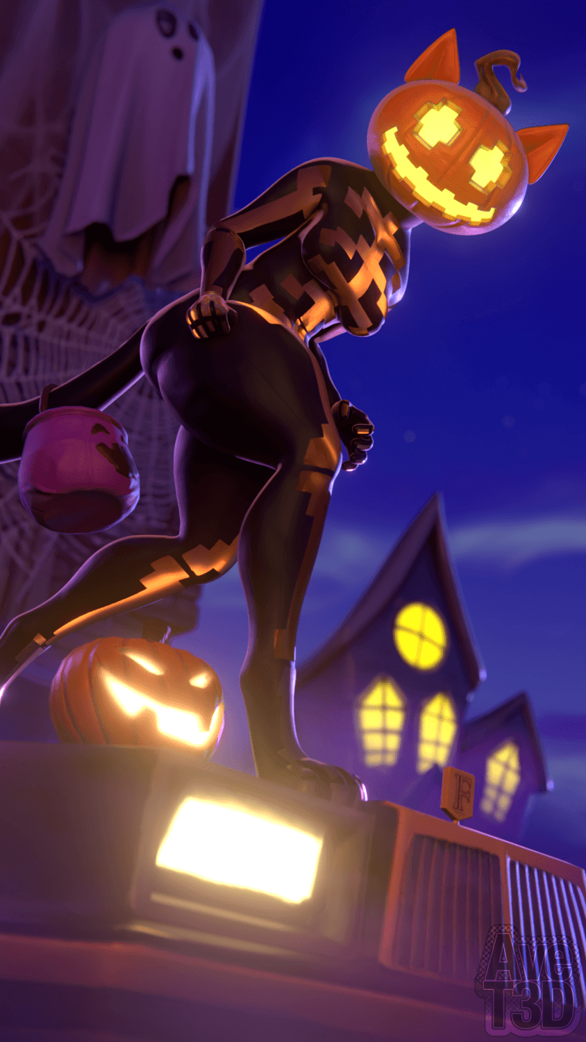 Pumpkin Cat Fortnite render set