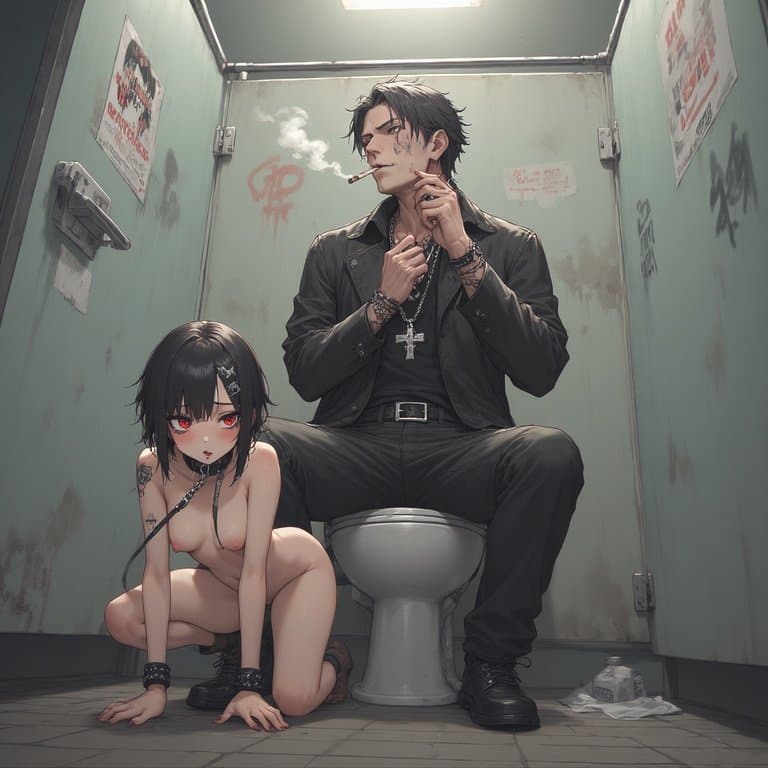 AI Generated Leashed Emo Girl Bathroom Session - Anime