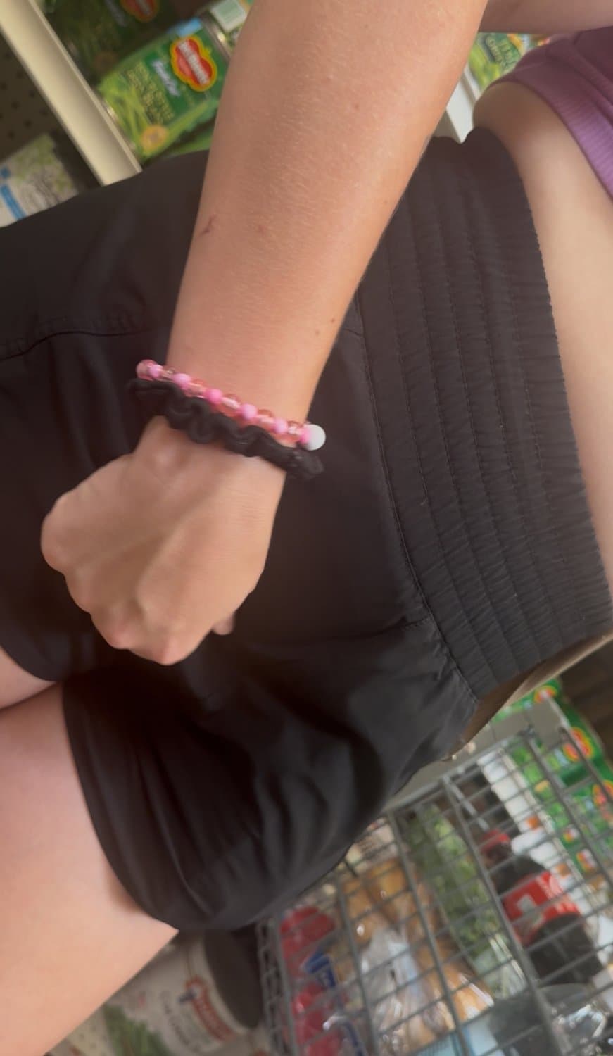 blonde irl wearing pink panties under her shorts