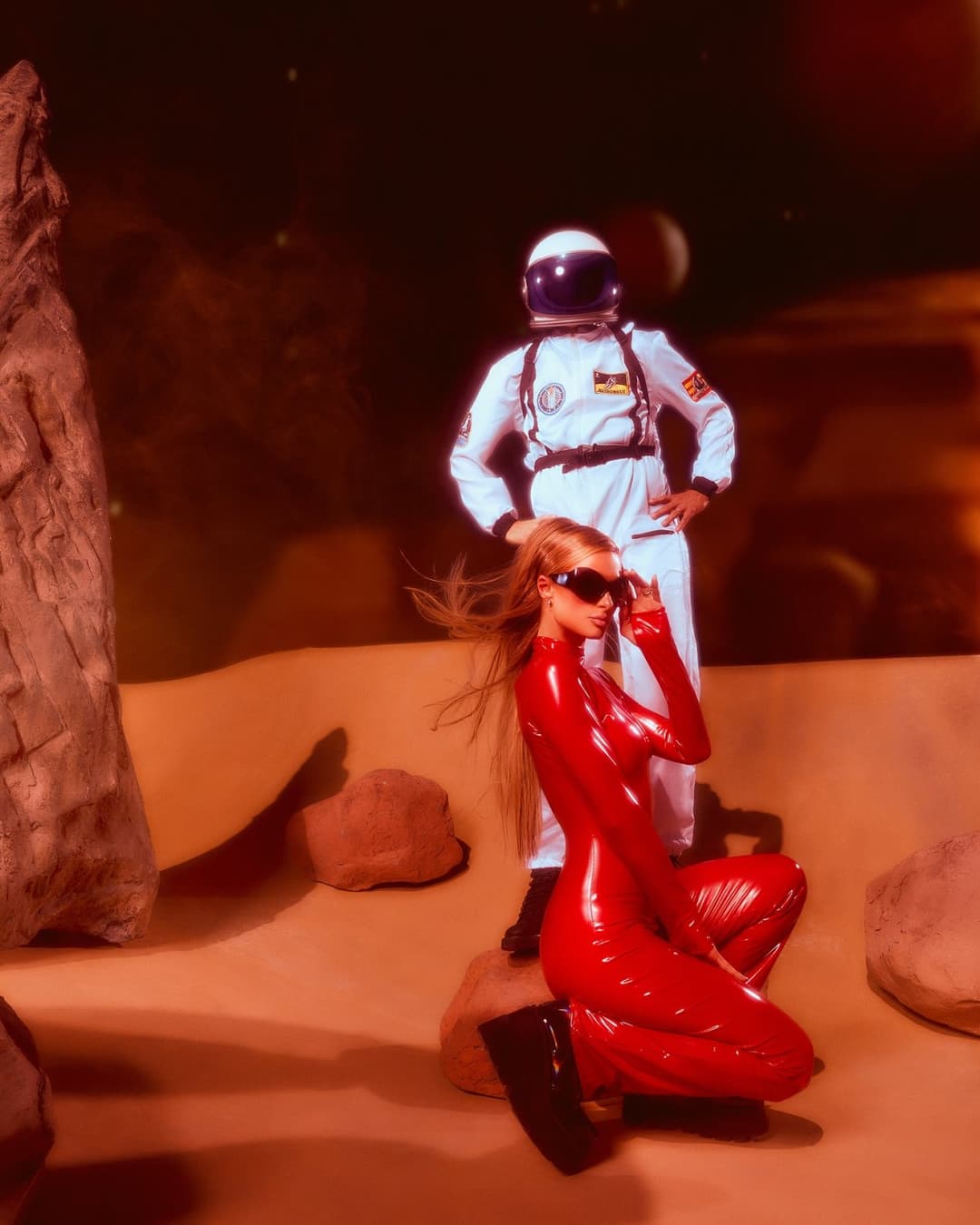 Paris in PVC catsuit