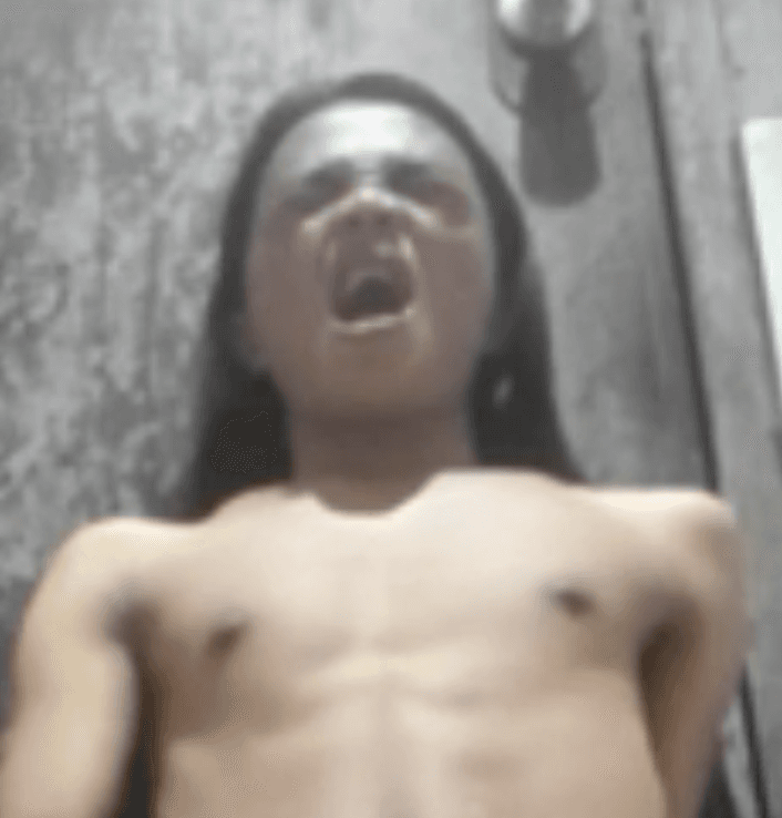 skinny ladyboy sneaks to the bathroom to stroke her cock and goon