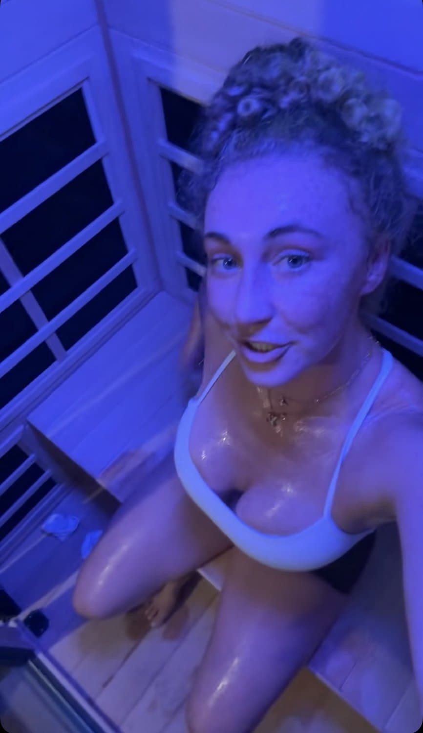 sexy white hoe shows pretty face and sweaty tits after the gym