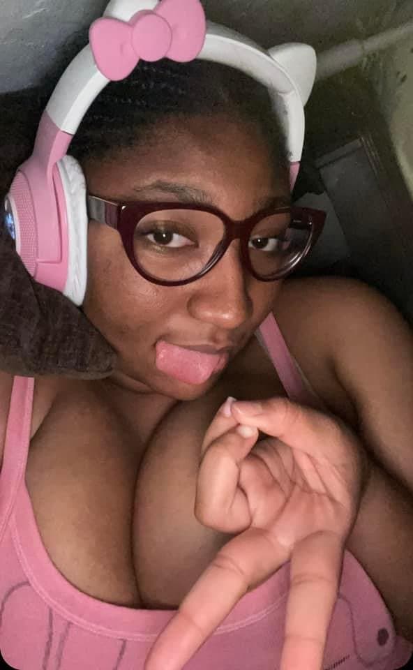 Black girl with big tits and hello kitty headphones