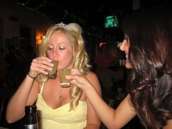 Big boobed blonde partying hard