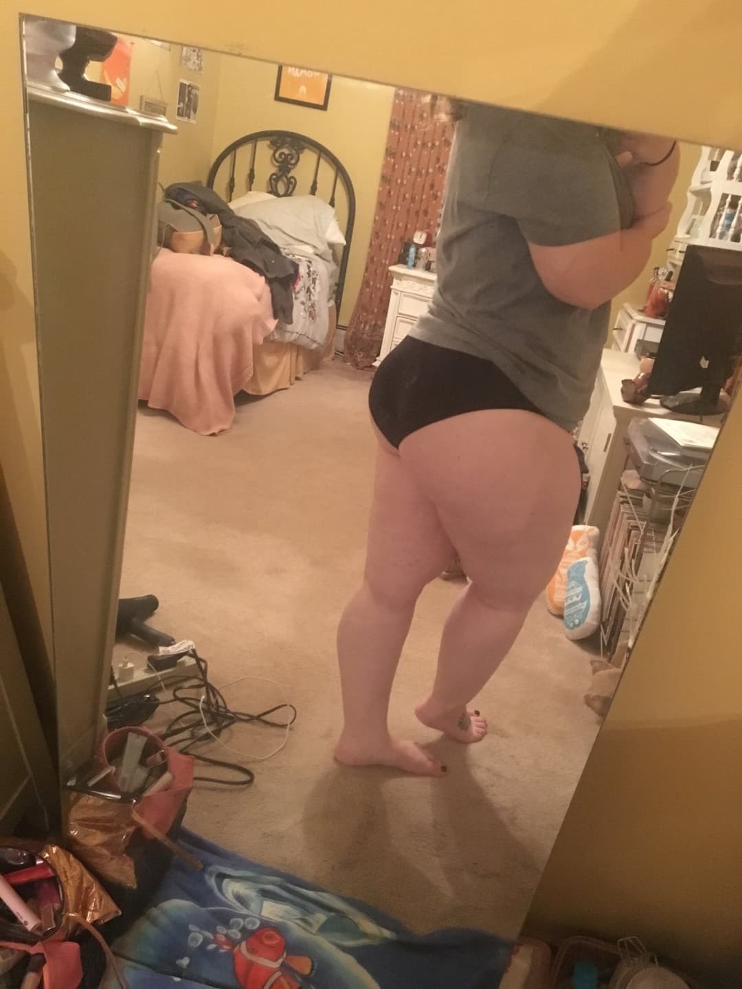 Chubby slut in black thong and underwear