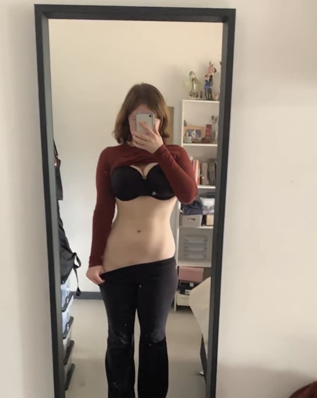 Sexy fuck buddy whore poses nude in mirror, tell her what you think of her