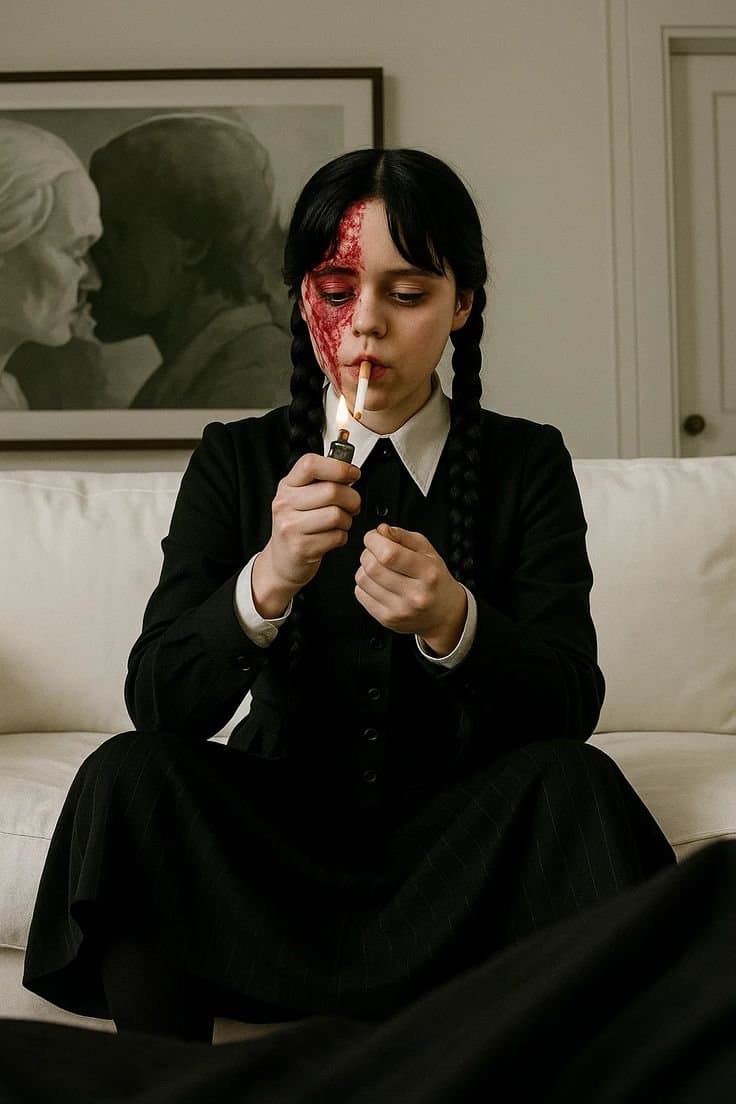 Jenna Ortega as Wednesday addams smoking