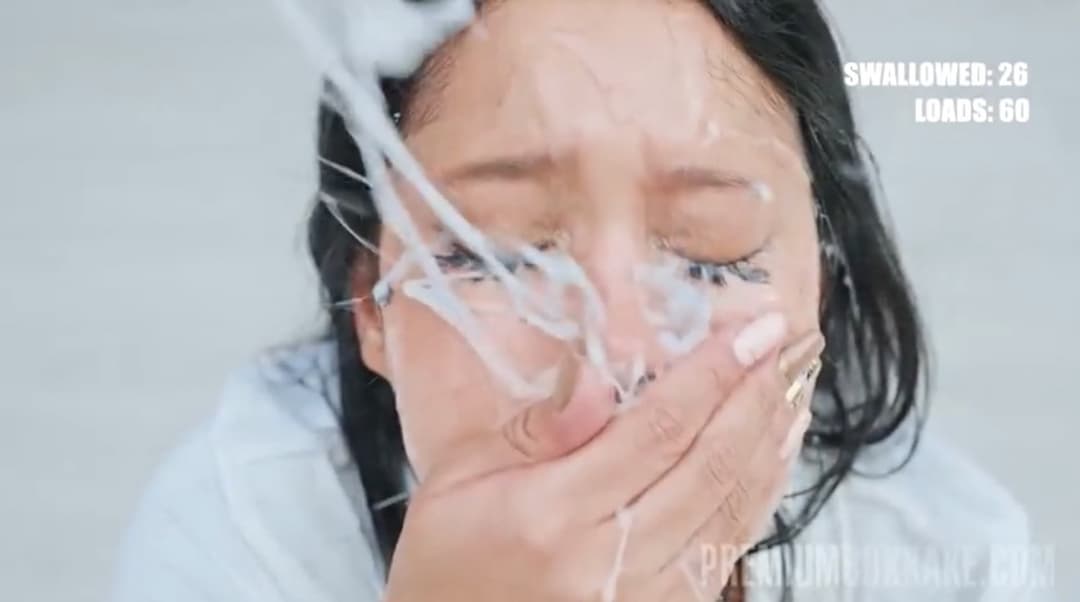 This godess has a gag reflex with mouth cum filled