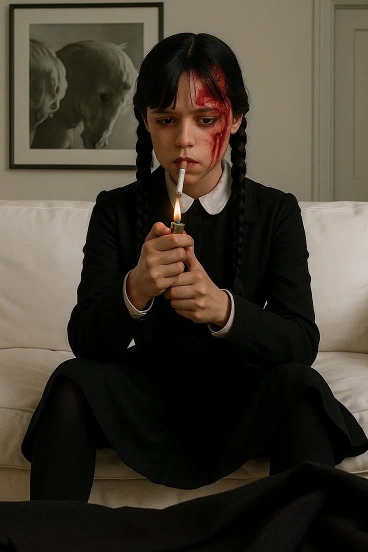 Jenna Ortega as Wednesday addams smoking