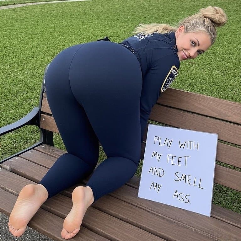 Beautiful officers want their bare feet messed with