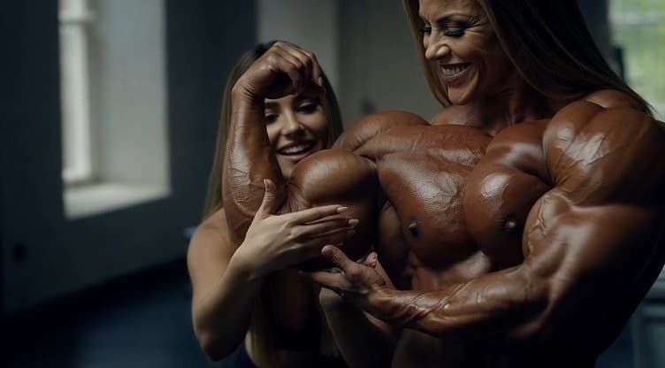 The strong flavour of her naked roided muscles turns every woman into a lesbian