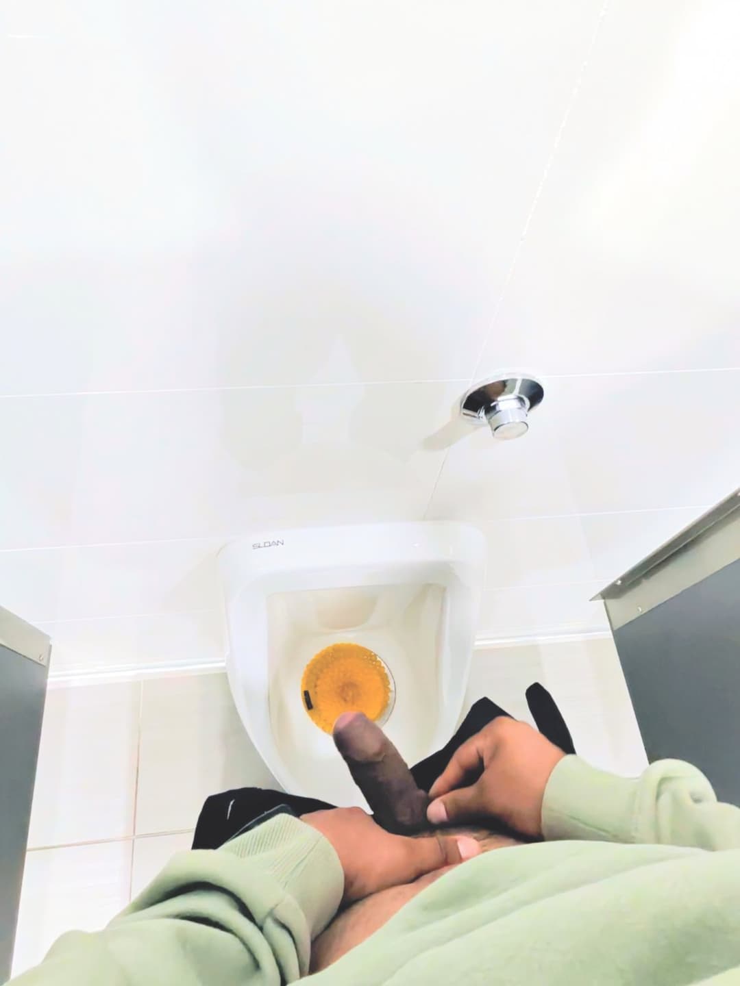 Jerking off masturbating in public bathroom