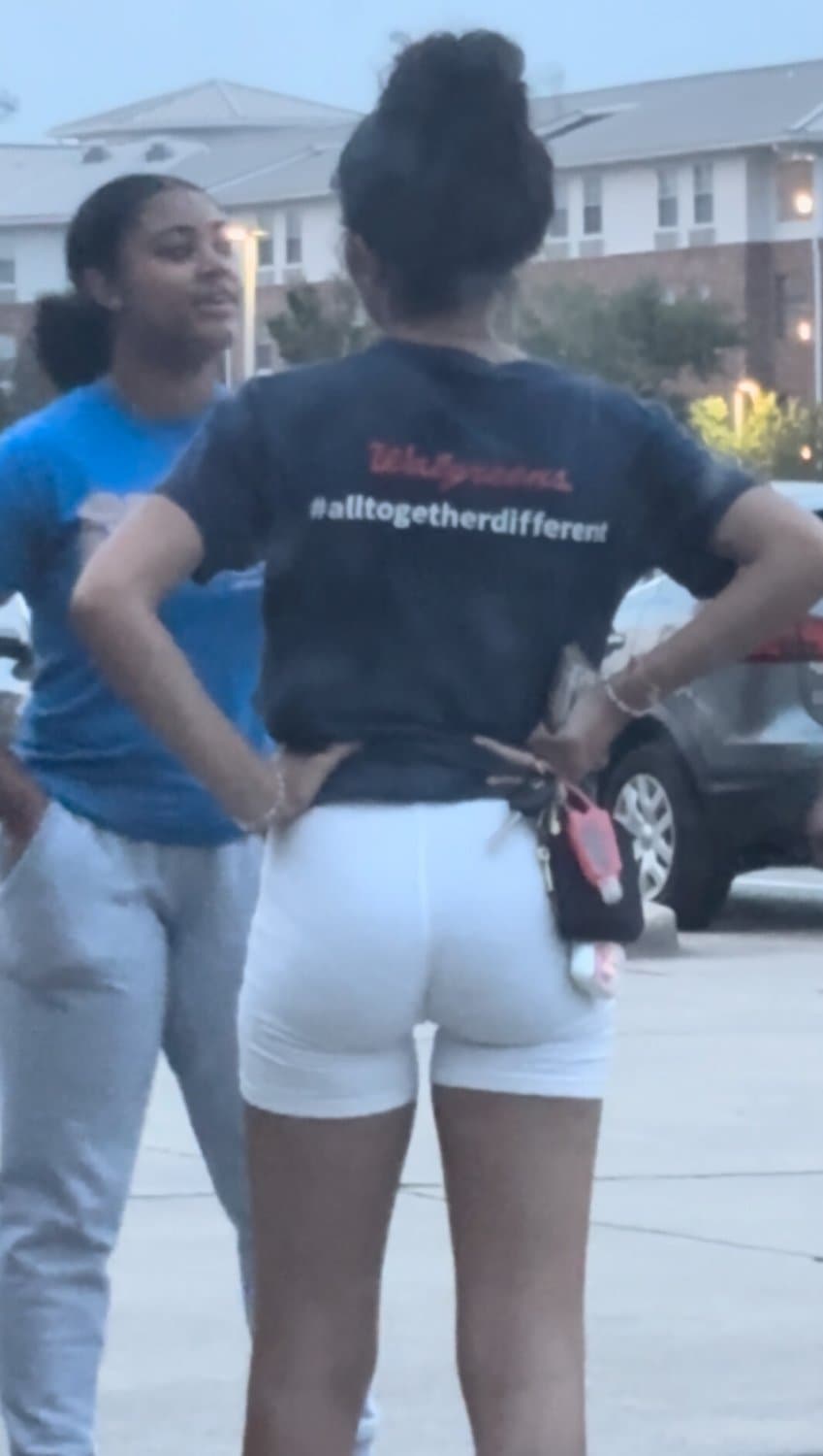 candid cute petite college lightskin little bubble booty in tight white shorts