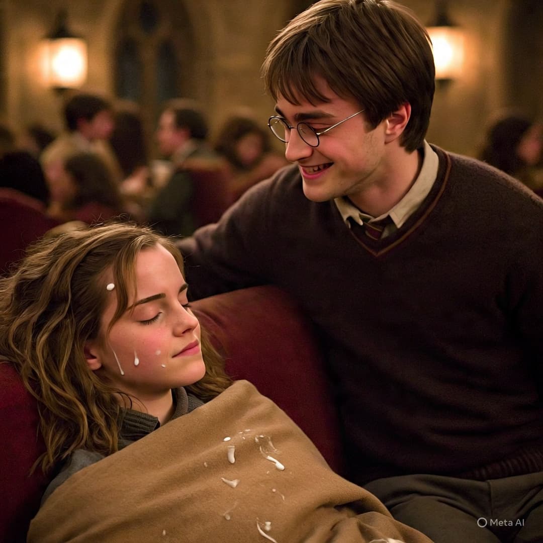 Harry had fun when Hermione was sleeping (Harry se divertiu enquanto Hermione dormia)