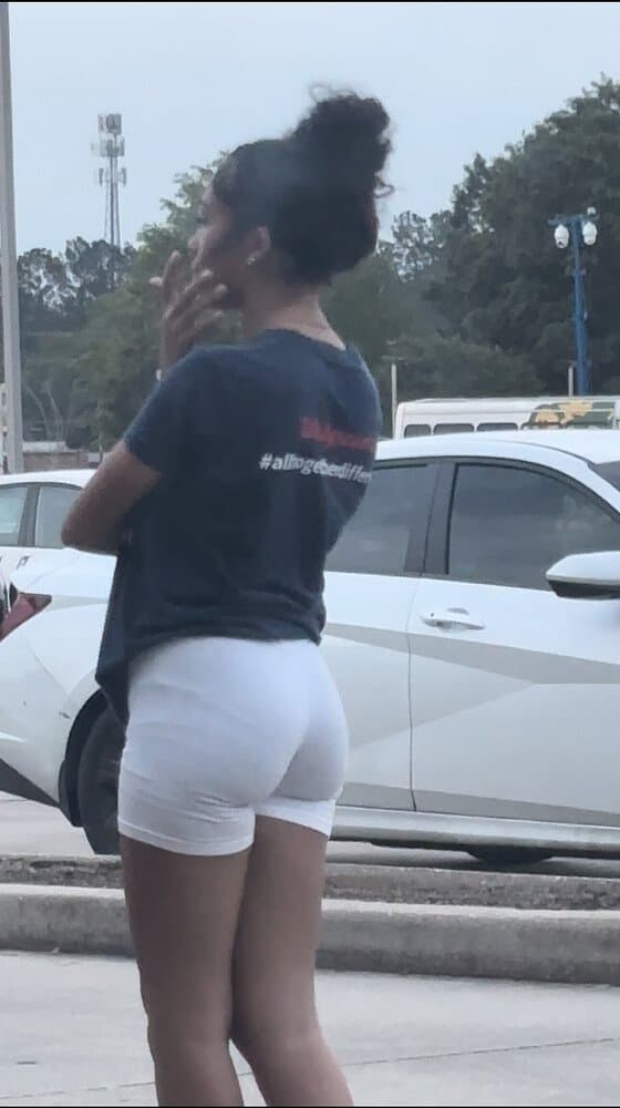 candid cute petite college lightskin little bubble booty in tight white shorts