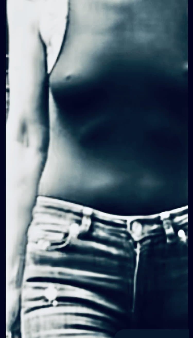 Uk petite milf bra less wearing sheer see through vest English biker milf tattoos