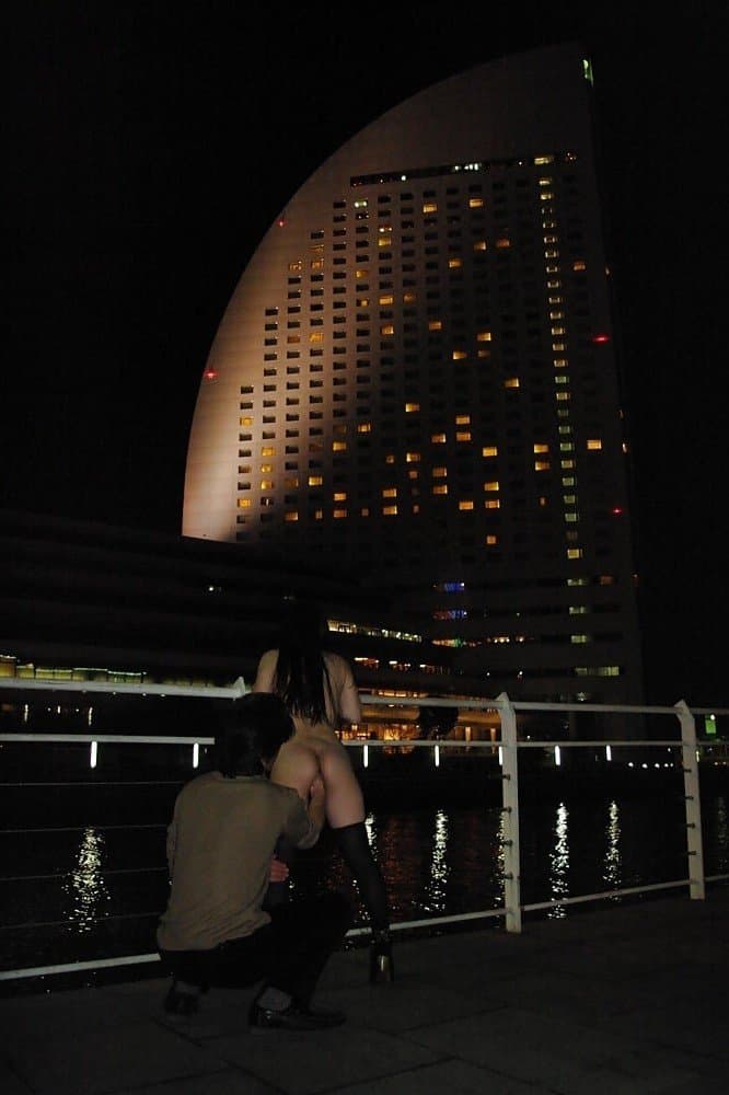 Japanese girl flashing fistfucked with both hands outdoors in public place