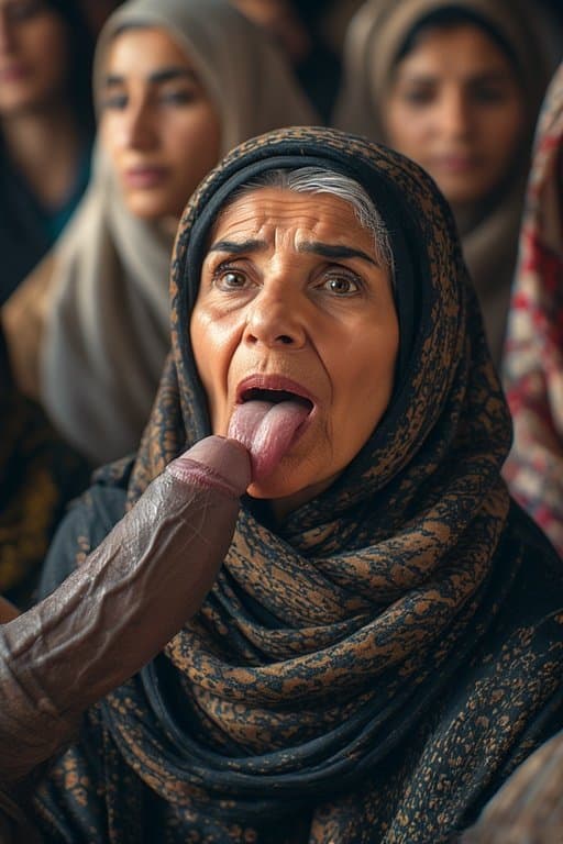 Prompt: Portrait of a 66 year old Iraqi Female/Woman  sticking Her tongue out saliva drippy from her