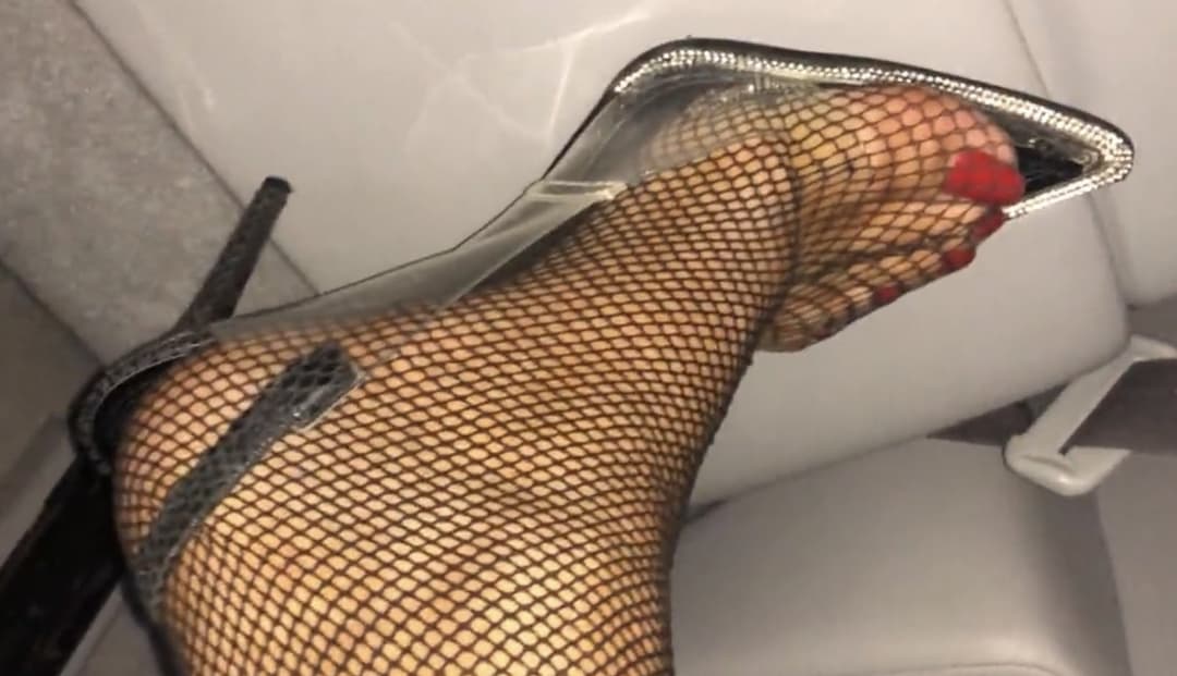 Red Toenails in Nylon and Transparent High Heels ???