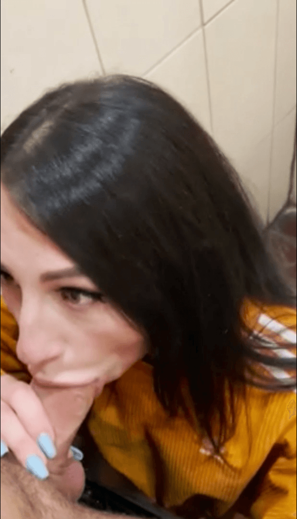 Horny Couple Risky Deepthroat Blowjob In A Public Bathroom