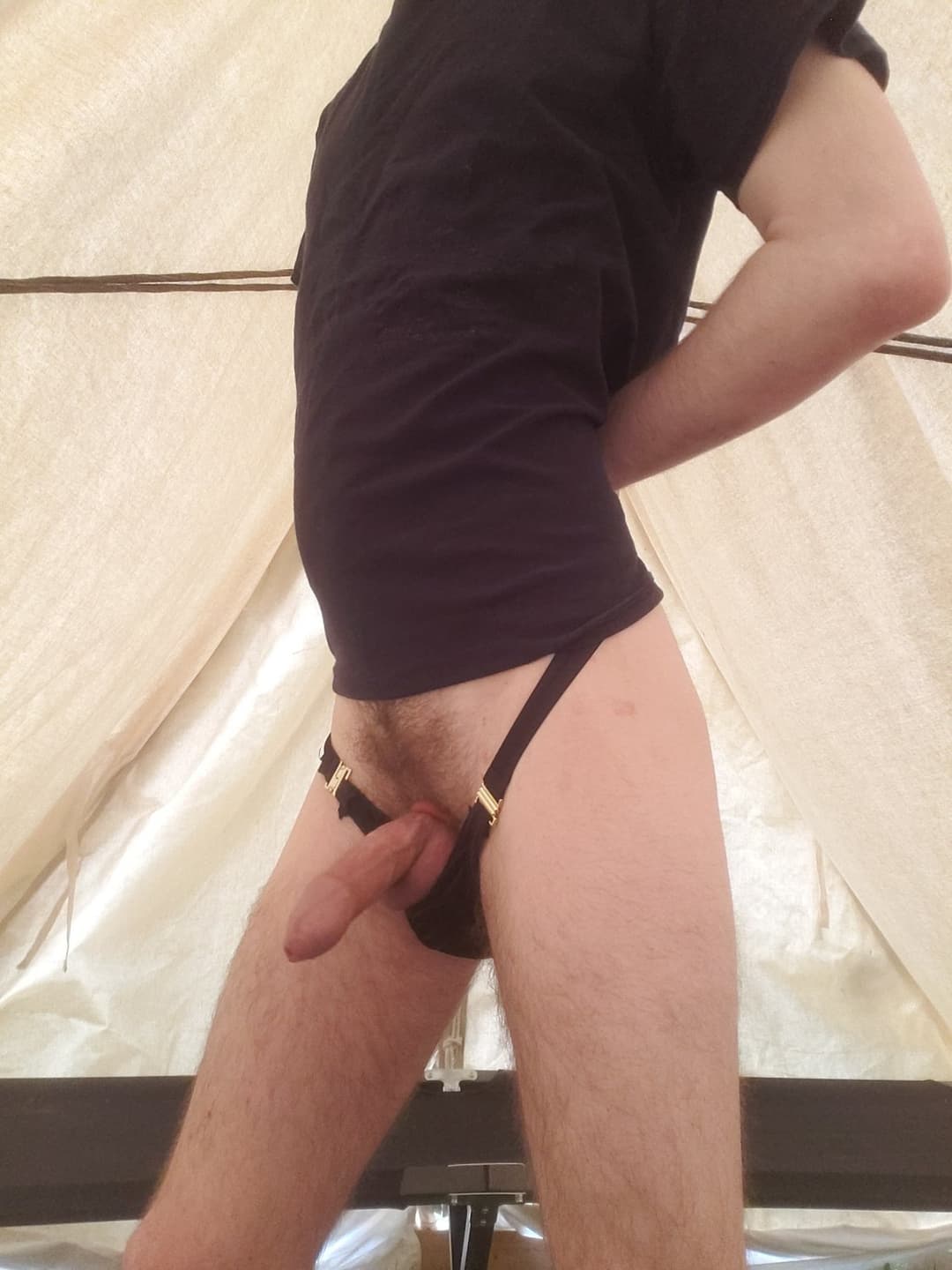 Boy with cockring and panties inside a tent. Open DMs