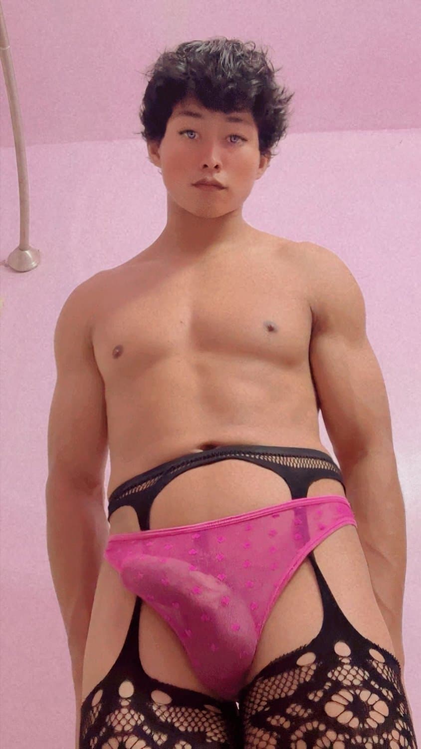 Click to view full size Femboy with fit body in stockings