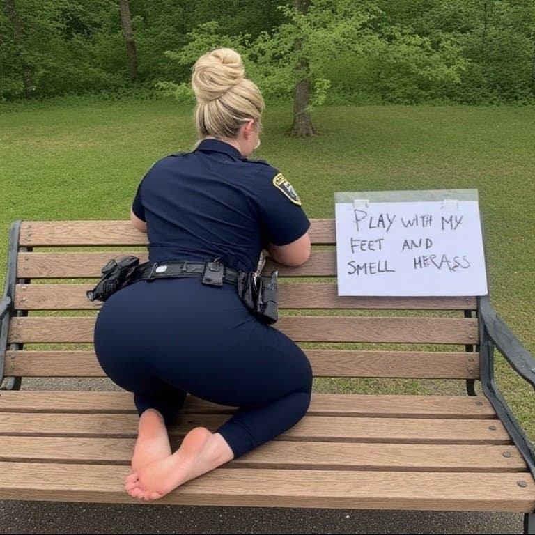 Beautiful officers want their bare feet messed with