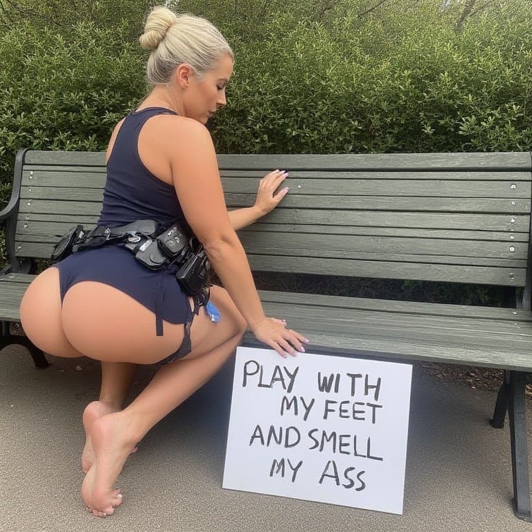 Beautiful officers want their bare feet messed with