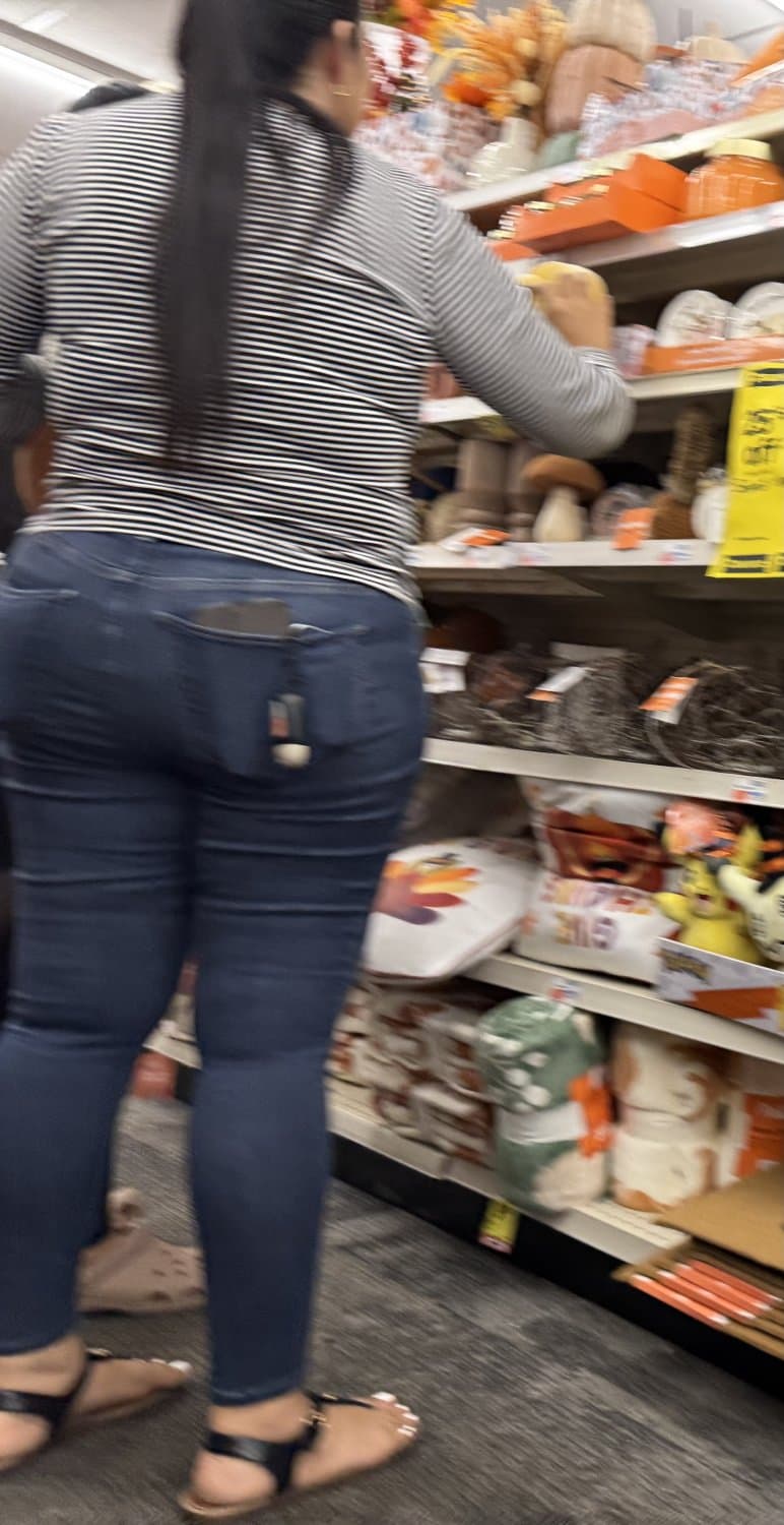 Mother in blue jeans  & Daughter in black tights.