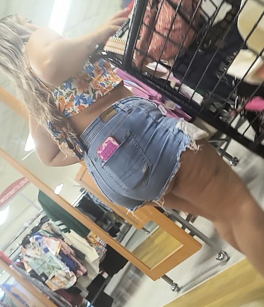 Thick Blonde Cheeks Hanging Out Her Shorts