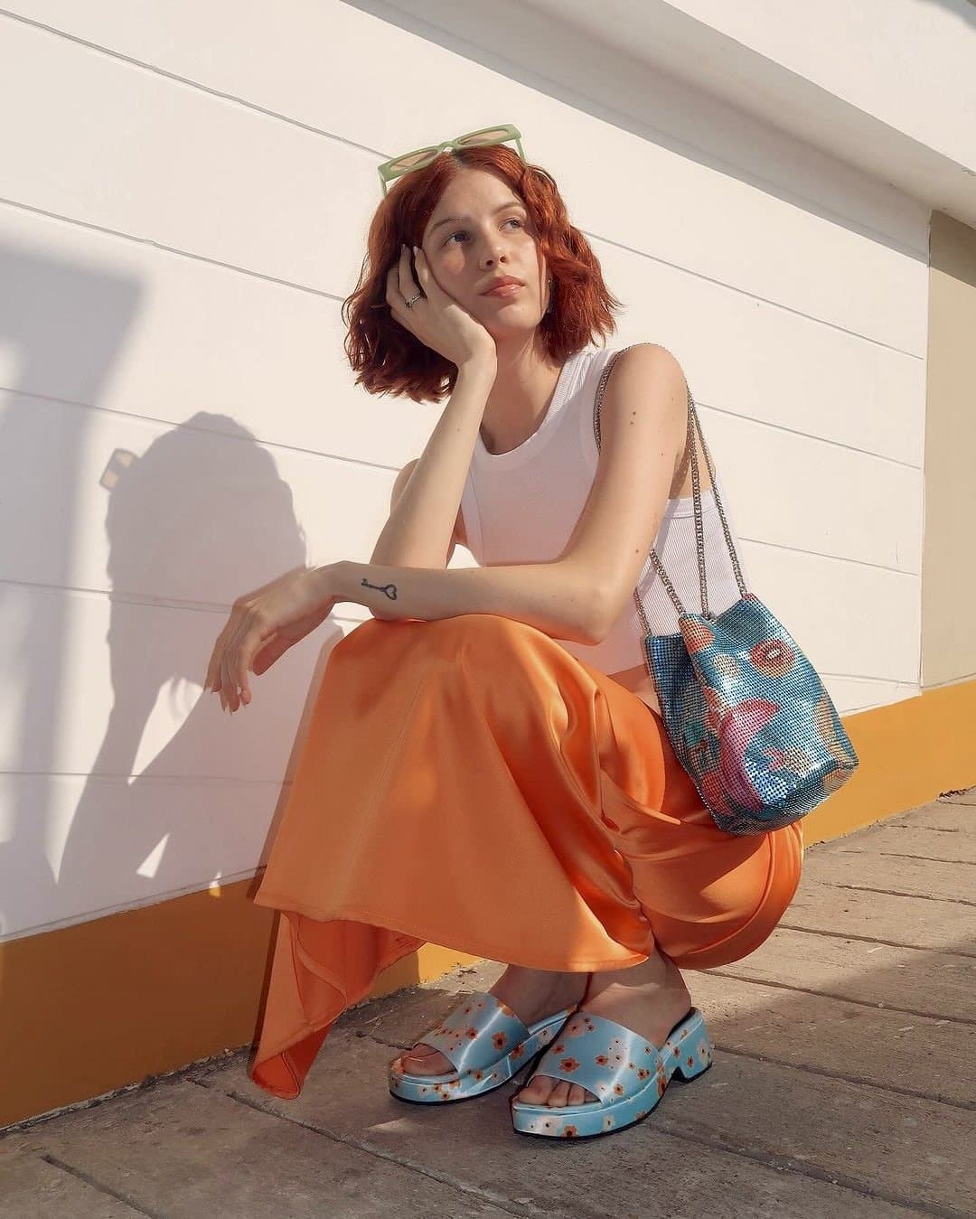 Ginger slut shows her small boobs