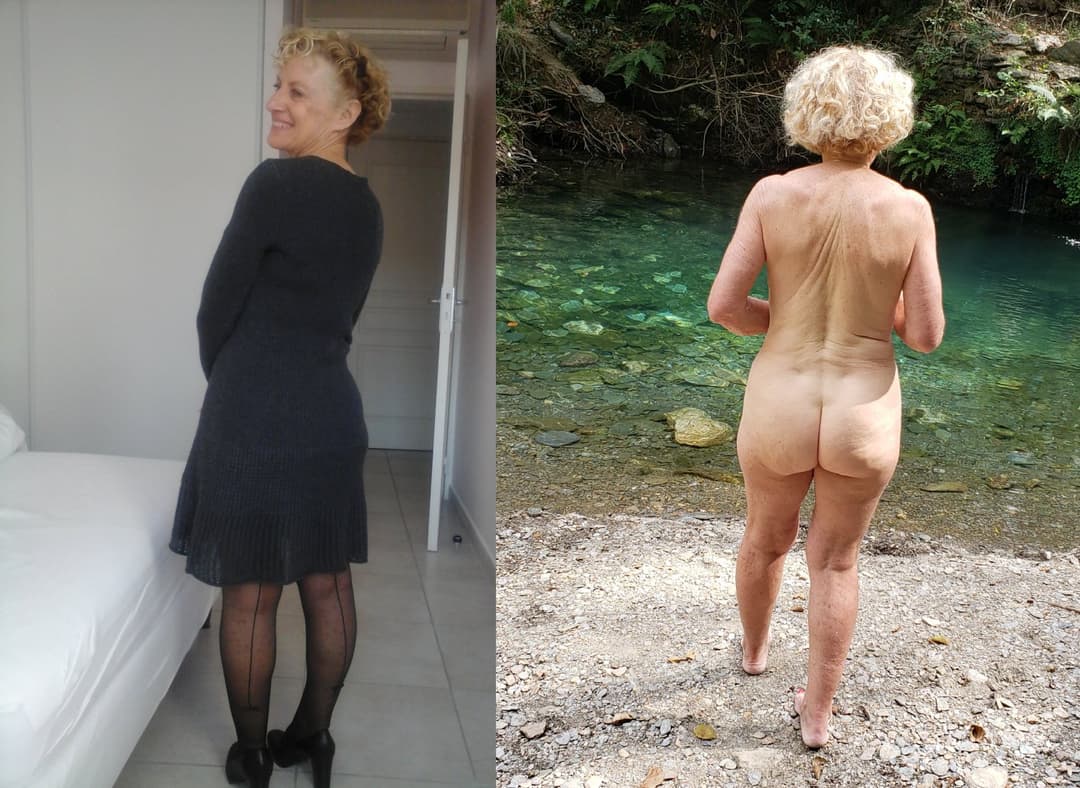 Nurse Solange dressed indoor undressed outdoor (1)