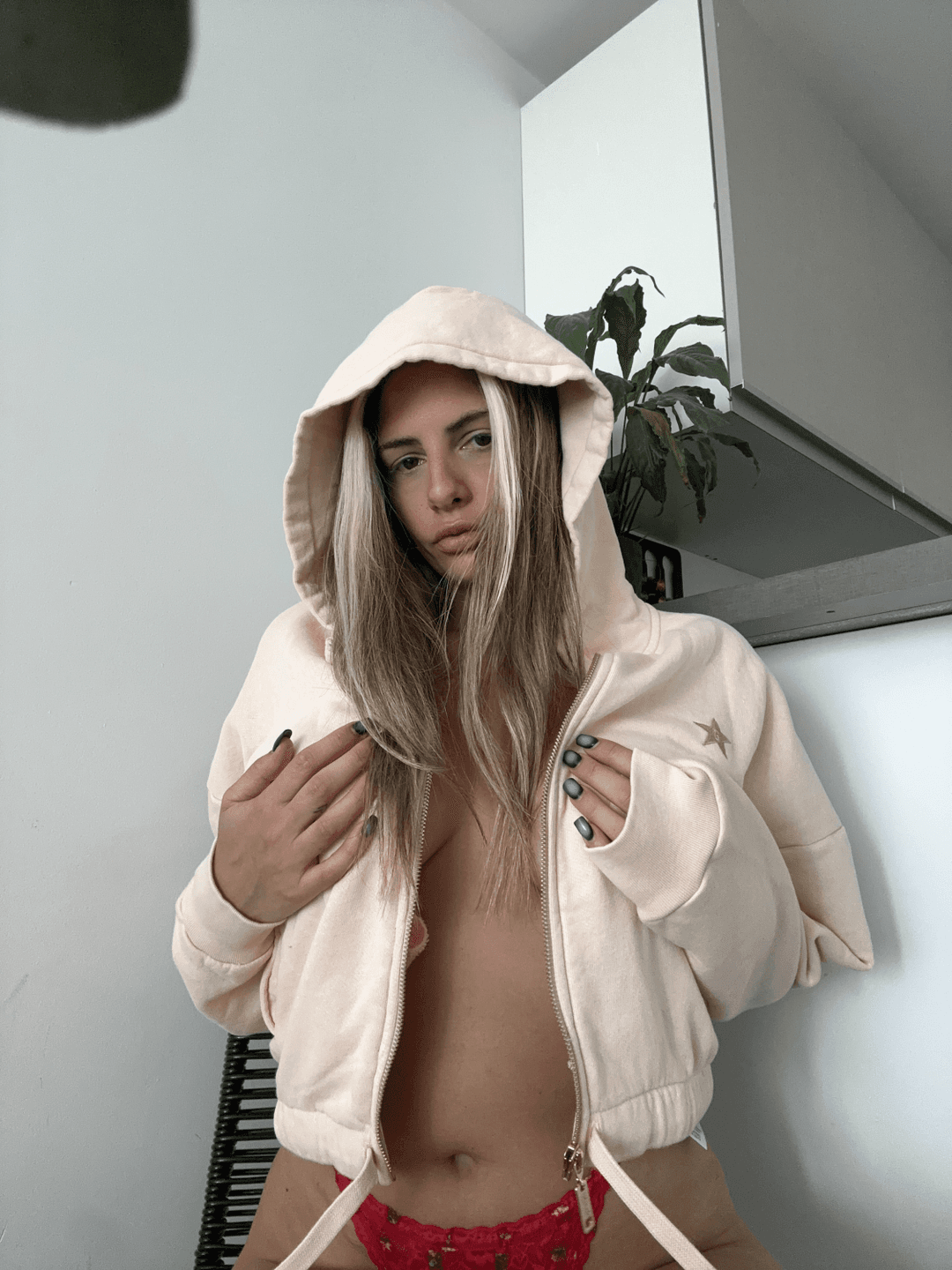 A jacket with nothing under