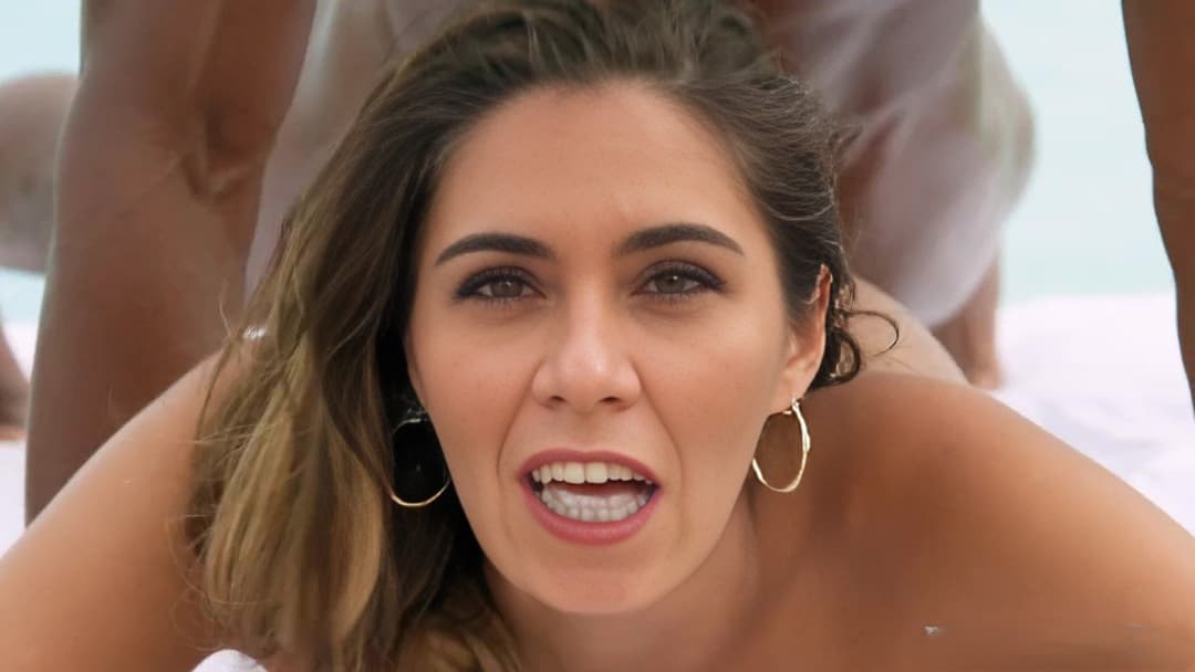 brunette takes bbc pounding at the beach. latina fucked interracial outdoor gangbang