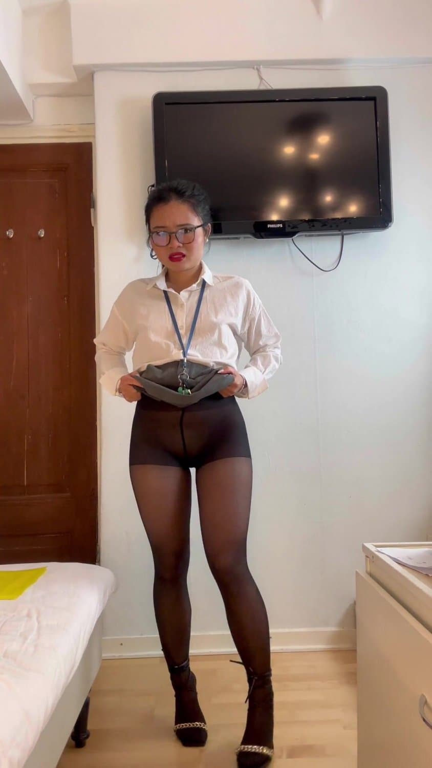 Asian Secretary made to Strip, Piss & Masturbate.