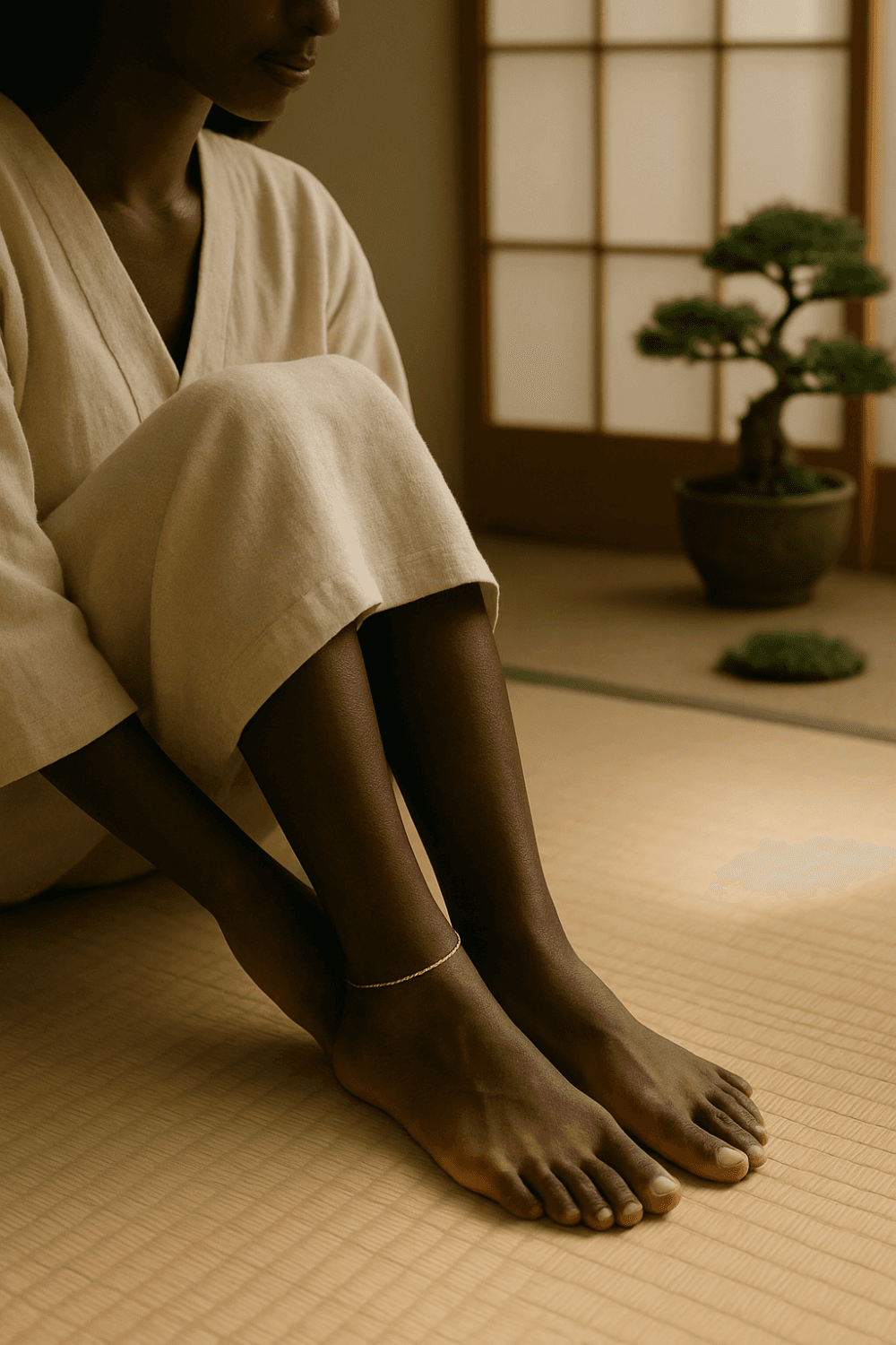 Black woman feet in japanese place