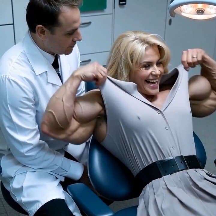 Muscular exhibitionism, her veiny hypertrophic muscles are exploding out of her dress