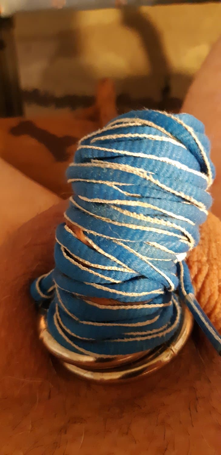 Domme ties my balls and dick