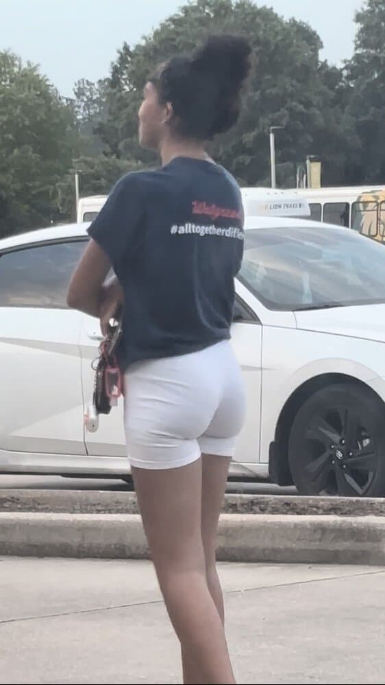 candid cute petite college lightskin little bubble booty in tight white shorts